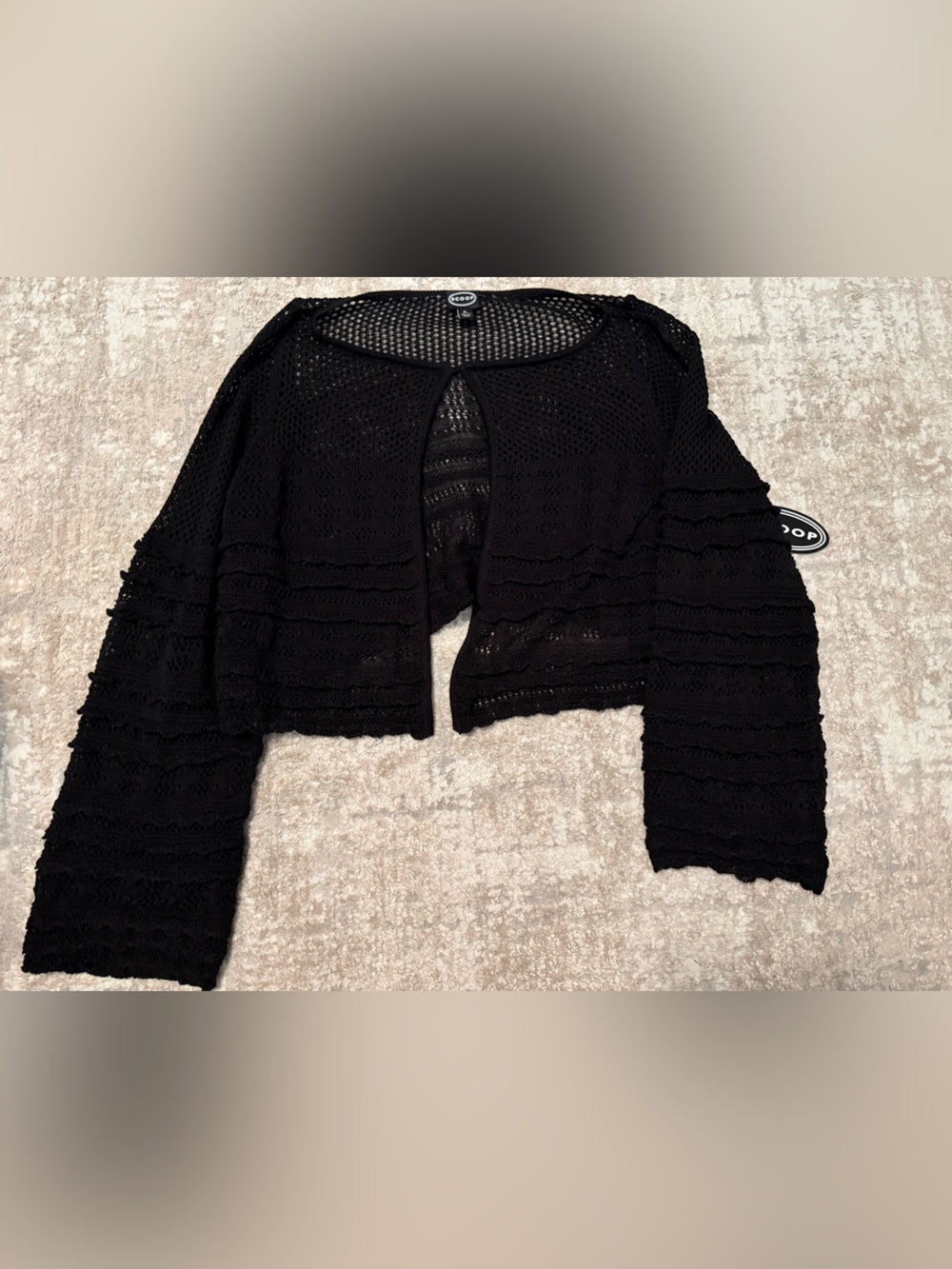 Scoop Cropped Open-Knit Black Cardigan loose fit size XL-NWT